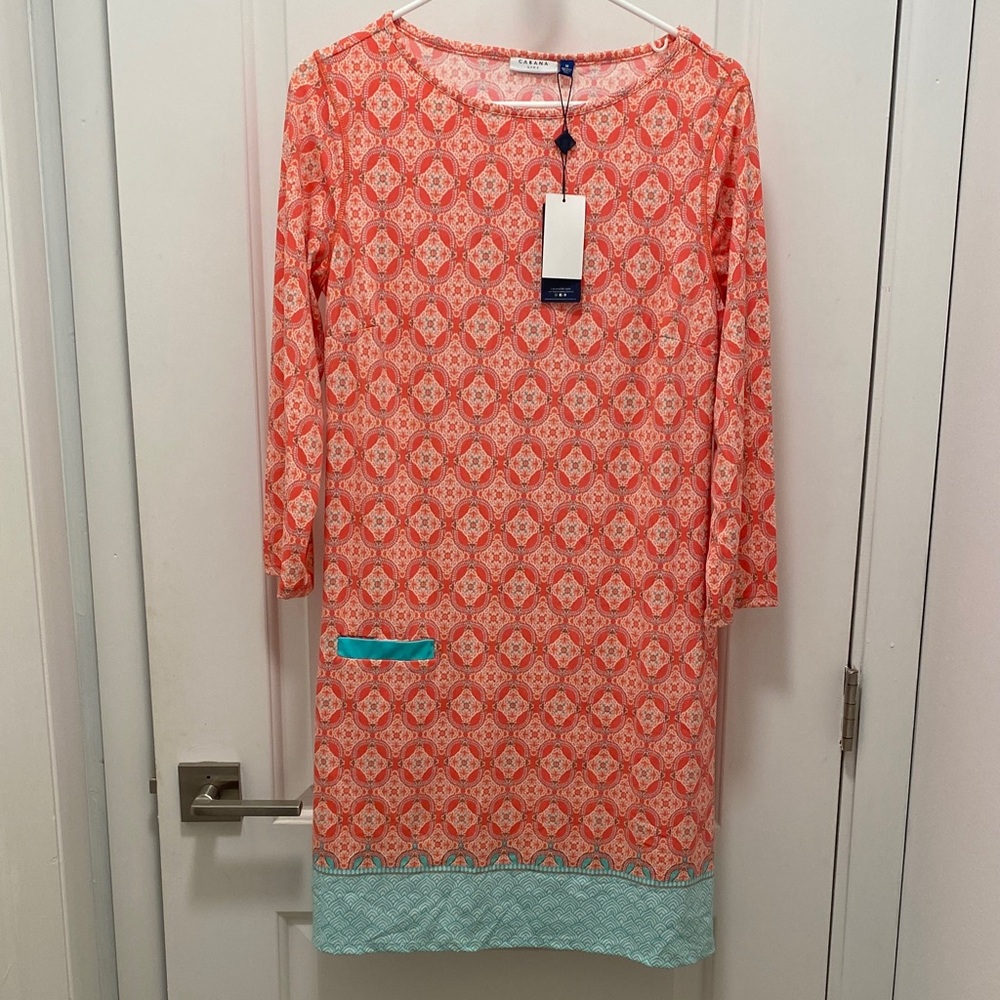 Cabana Life Coral and Aqua Long Sleeve Dress